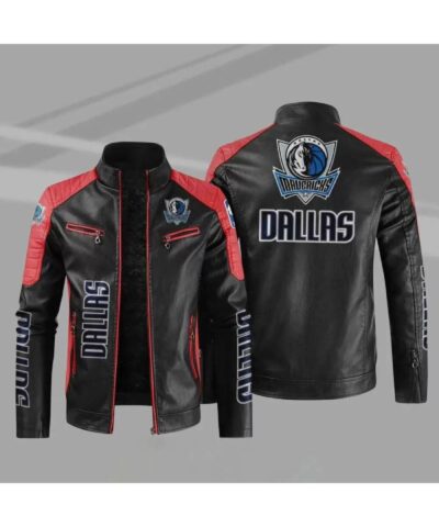 black red dallas mavericks block leather jacket