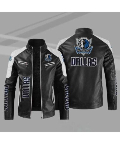 black white dallas mavericks block leather jacket