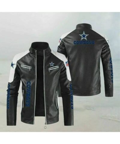 black white nfl dallas cowboys leather jacket