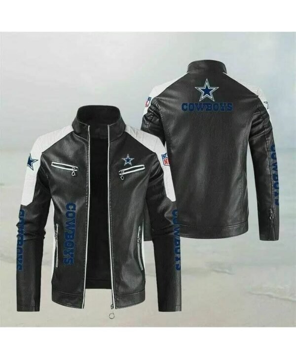 black white nfl dallas cowboys leather jacket