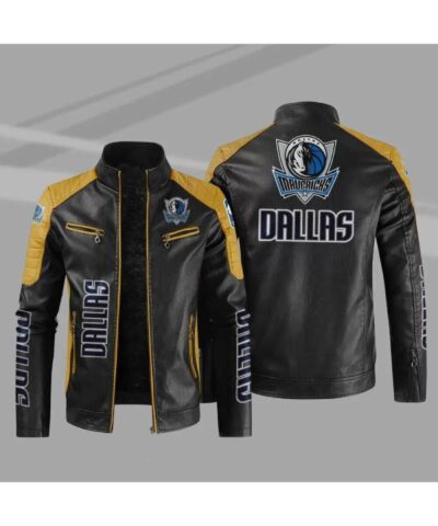 black yellow dallas mavericks block leather jacket