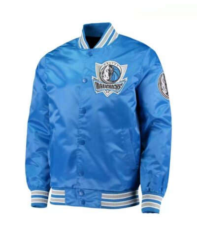 blue dallas mavericks varsity satin full snap jacket