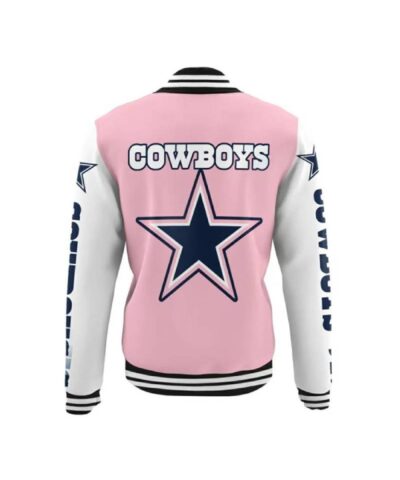 dallas cowboys pink white varsity nfl baseball jacket 1