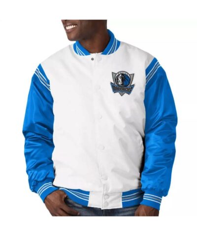 dallas mavericks white and blue varsity satin jacket