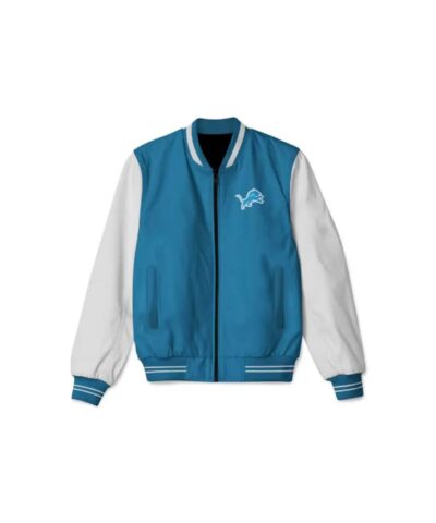 detroit lions nfl blue and white bomber jacket scaled 1