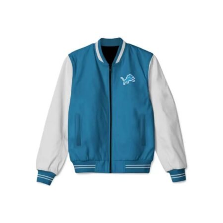 detroit lions nfl blue and white bomber jacket scaled 1