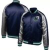 nba dallas mavericks navy blue and gray satin jacket