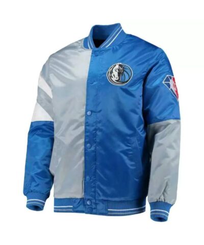 nba dallas mavericks starter gray and blue satin jacket