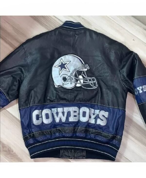 nfl dallas cowboys black and blue leather jacket 1
