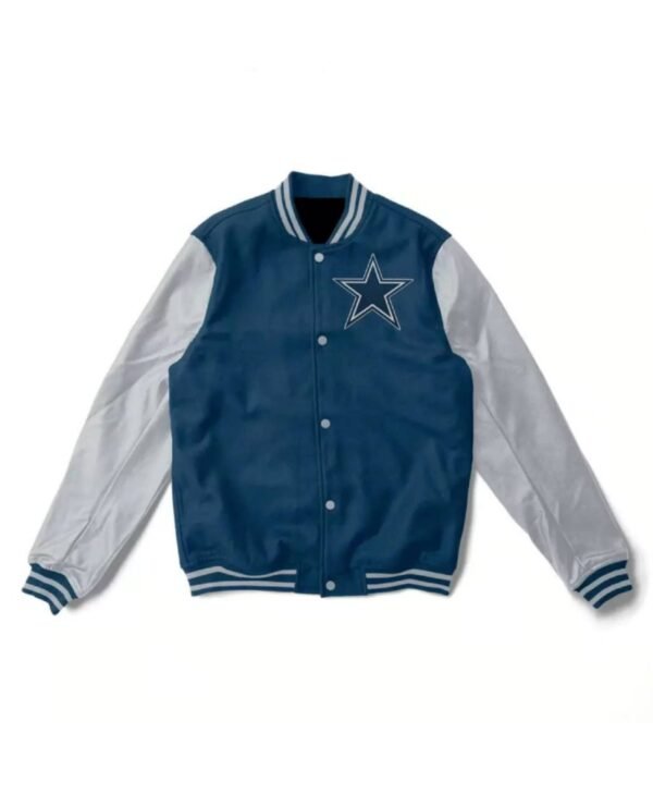 nfl dallas cowboys blue and gray varsity jacket scaled 1