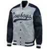 nfl dallas cowboys gray and navy satin jacket