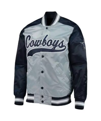 nfl dallas cowboys gray and navy satin jacket