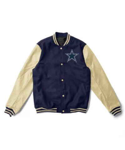 nfl dallas cowboys navy and cream varsity jacket scaled 1