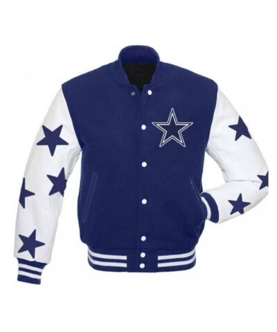 nfl dallas cowboys royal blue and white varsity jacket
