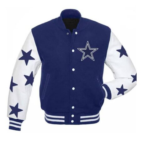 nfl dallas cowboys royal blue and white varsity jacket