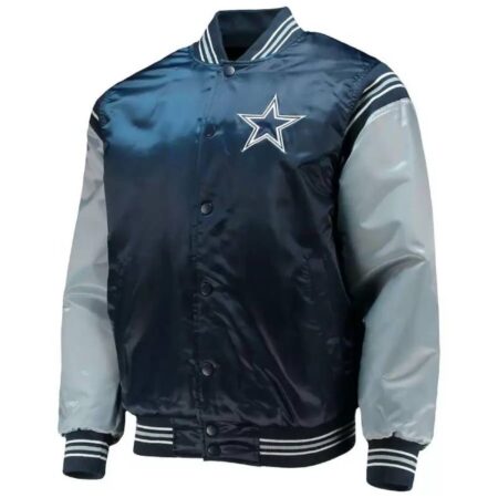nfl navy and silver dallas cowboys satin jacket