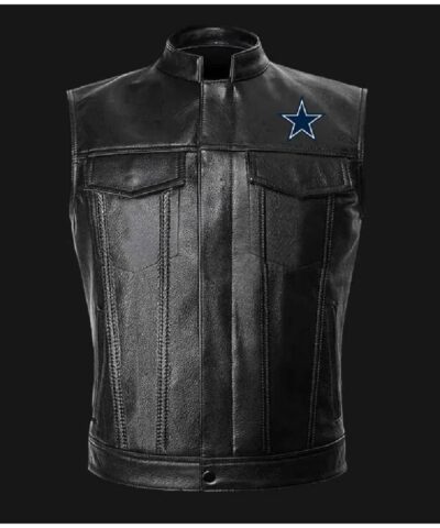 nfl team dallas cowboys black leather vest