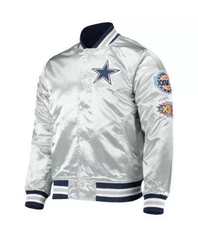 nfl team silver dallas cowboys satin jacket