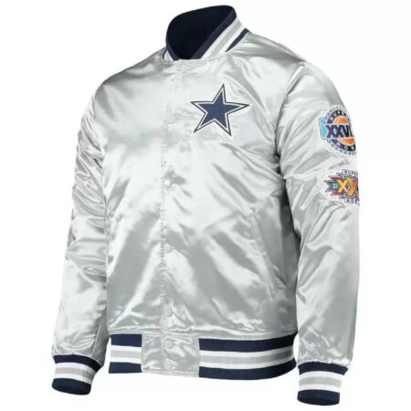 nfl team silver dallas cowboys satin jacket