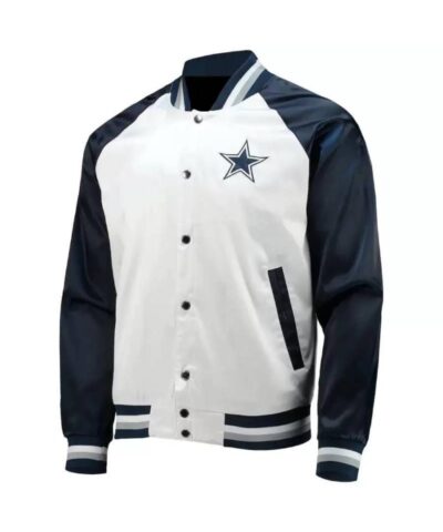 nfl white and navy blue dallas cowboys satin jacket