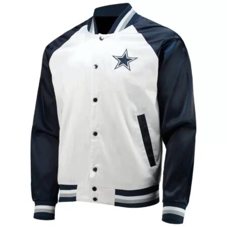 nfl white and navy blue dallas cowboys satin jacket