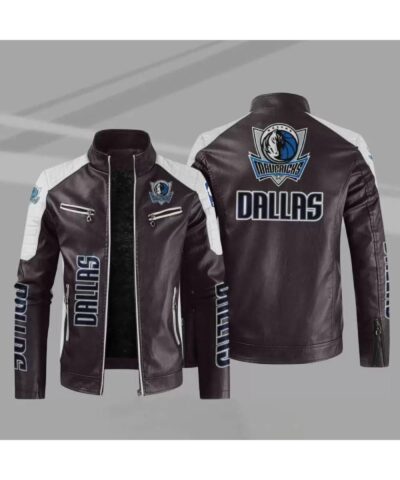 purple white dallas mavericks block leather jacket