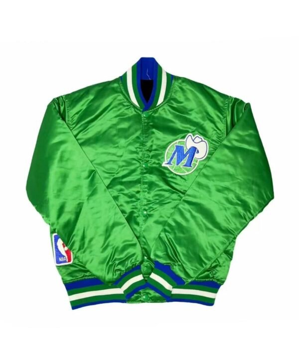 vintage green dallas mavericks spellout satin jacket
