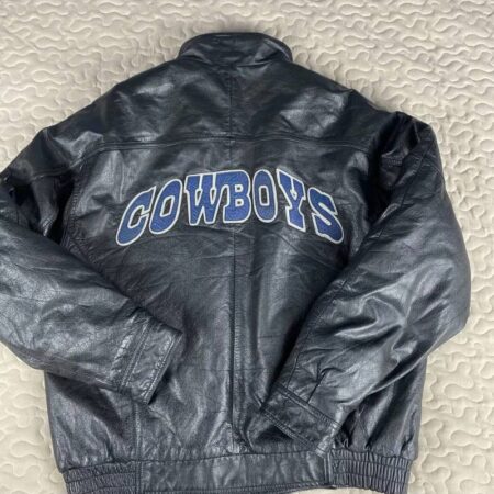 vtg nfl team dallas cowboys black leather jacket 1