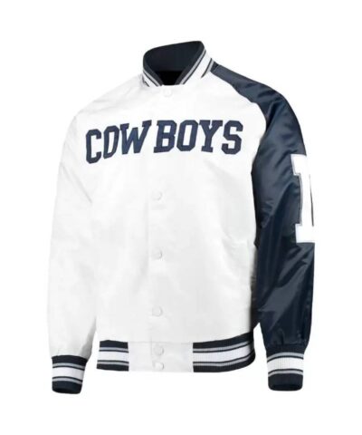 white navy nfl team dallas cowboys satin jacket