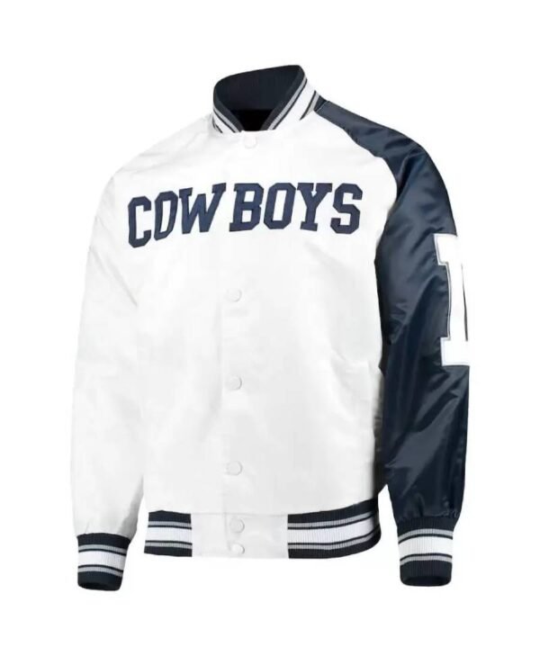 white navy nfl team dallas cowboys satin jacket