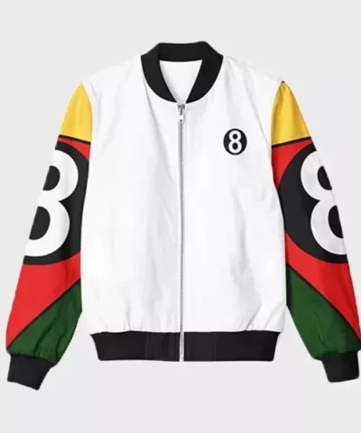 8 Ball 90s Style White Bomber Jacket