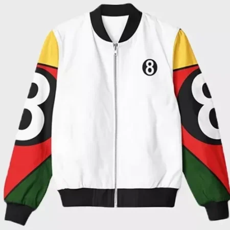 8 Ball 90s Style White Bomber Jacket