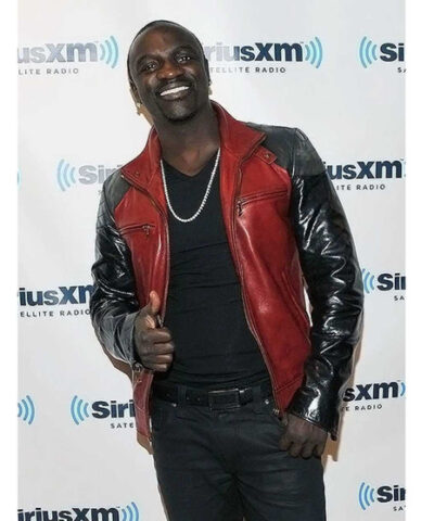 Akon Black and Red Leather Jacket 47914