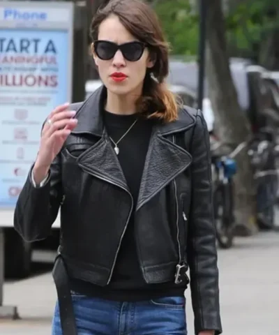 Alexa Chung Black Biker Leather Jacket 600x729
