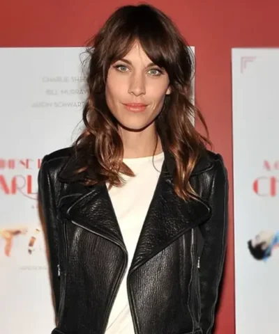 Alexa Chung Black Biker Leather Jacket For Sale 600x729