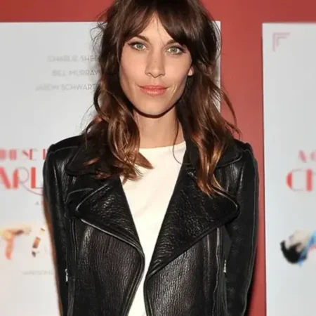 Alexa Chung Black Biker Leather Jacket For Sale