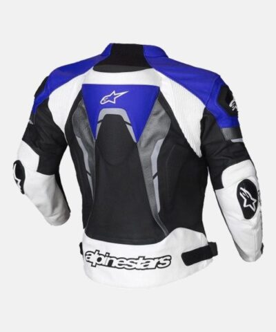 Alpinestars Blue Croes Celer Leather Motorcycle Jacket back 600x600