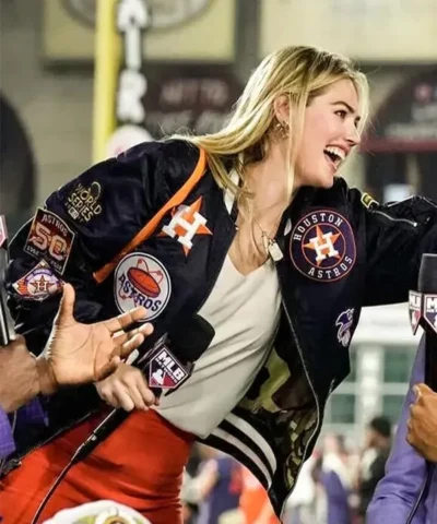 Astros Victory Parade Kate Upton Blue Bomber Jacket