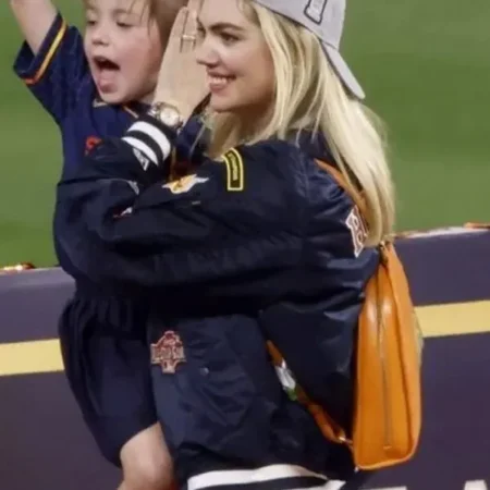 Astros Victory Parade Kate Upton Blue Bomber Jacket sale