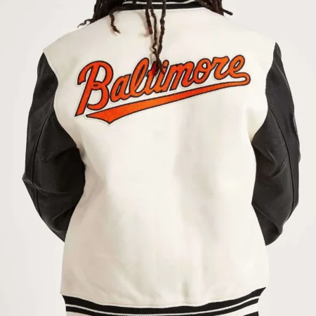 Baltimore Orioles Black and Off White Varsity Jacket Back