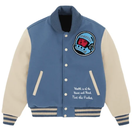 Blue and Off White Cafeteria BBC Varsity Jacket