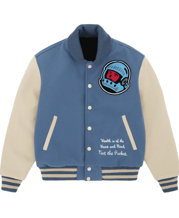 Blue and Off White Cafeteria BBC Varsity Jacket