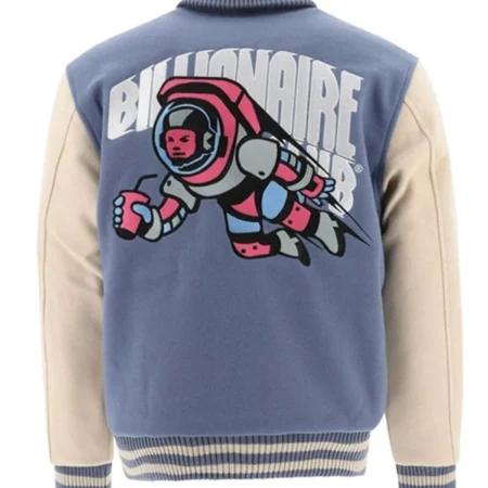 Blue and Off White Cafeteria BBC Varsity Jacket Back