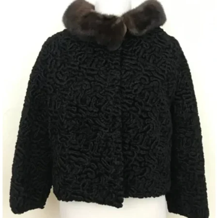 Bomber Persian Lamb Mink Fur Collar Jacket webp