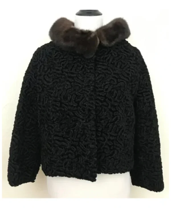 Bomber Persian Lamb Mink Fur Collar Jacket webp