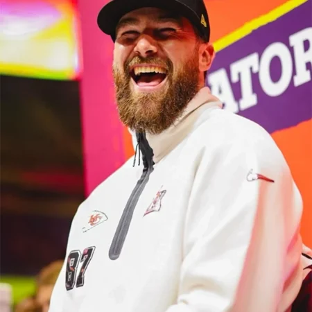 Buy Now Nike Cream Kansas City Chiefs Super Bowl LIX Opening Night Tech White Jacket For Unisex