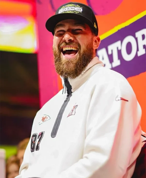 Buy Now Nike Cream Kansas City Chiefs Super Bowl LIX Opening Night Tech White Jacket For Unisex