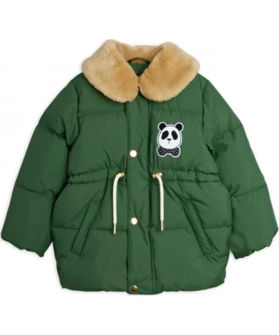 Buy Panda Patch Green Faux Fur Puffer Jacket