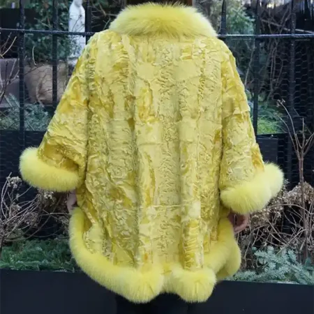 Buy Plus Size Yellow Persian Lamb Fur Cape Fox Collar Coat For Unisex webp