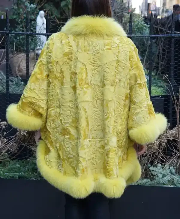 Buy Plus Size Yellow Persian Lamb Fur Cape Fox Collar Coat For Unisex webp